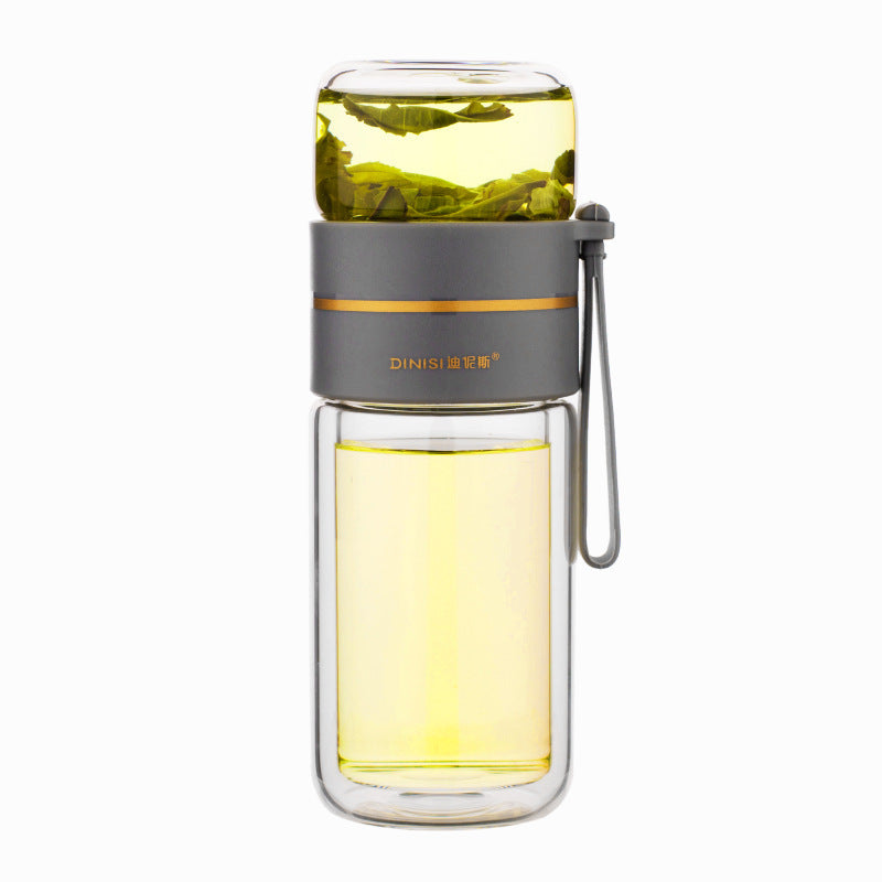 Glass Water Bottle With Tea Infuser Filter Tea Separation Double Wall Glass Bottle Leakproof Water Bottle - roamtheridge.com