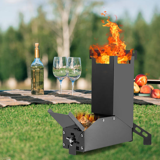 Black Titanium Portable Stainless Steel Folding Camping BBQ Wood Stove - roamtheridge.com