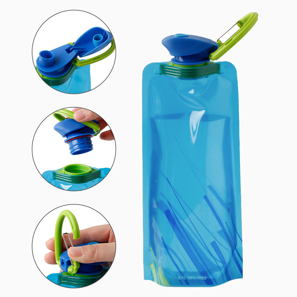 Travel Portable Collapsible Folding Drinking Water Pot Outdoor Sports Water Bottle Carabiner Water Bottle Bag Camp Bag - roamtheridge.com