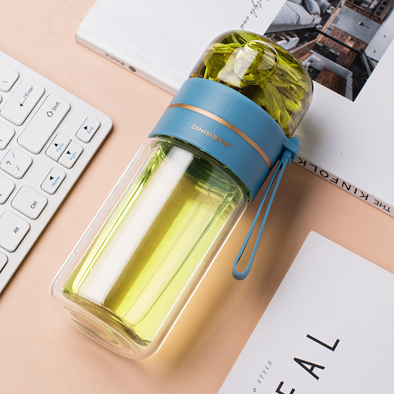 Glass Water Bottle With Tea Infuser Filter Tea Separation Double Wall Glass Bottle Leakproof Water Bottle - roamtheridge.com