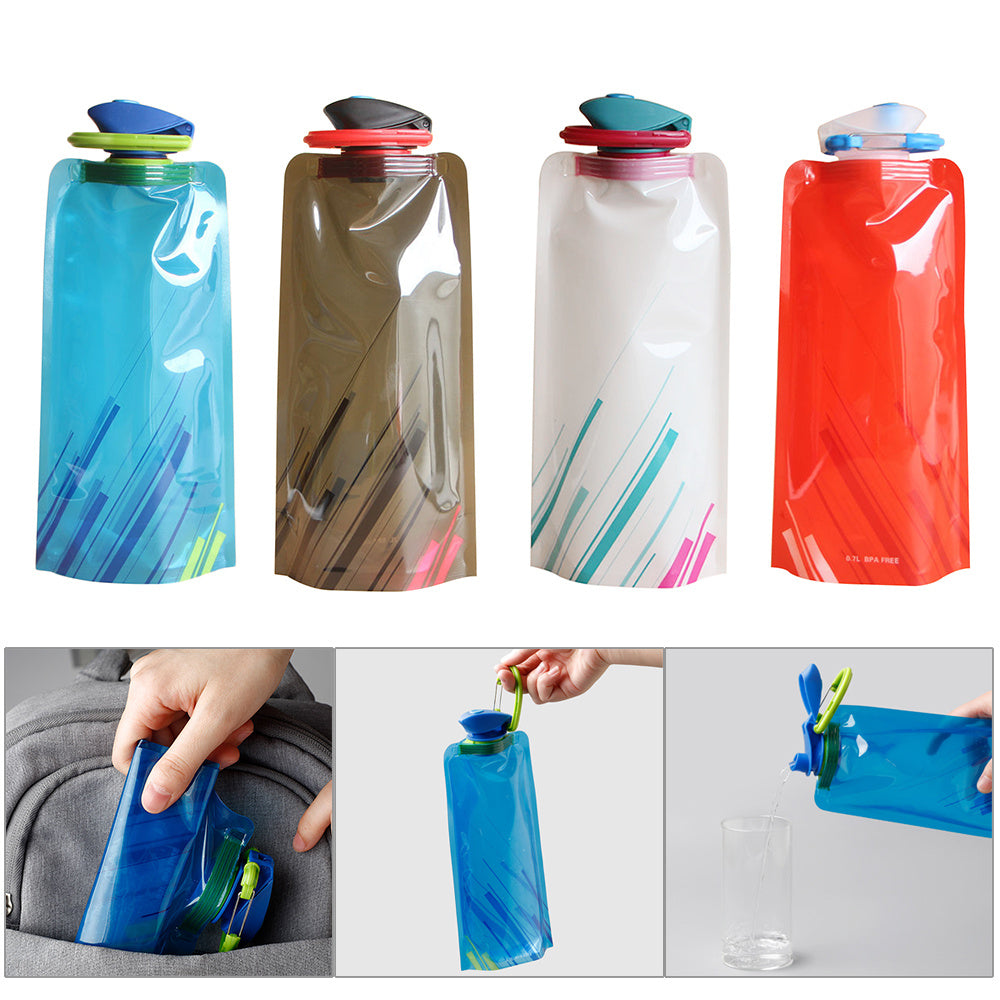 Travel Portable Collapsible Folding Drinking Water Pot Outdoor Sports Water Bottle Carabiner Water Bottle Bag Camp Bag - roamtheridge.com