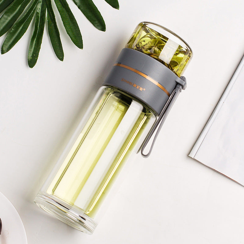 Glass Water Bottle With Tea Infuser Filter Tea Separation Double Wall Glass Bottle Leakproof Water Bottle - roamtheridge.com