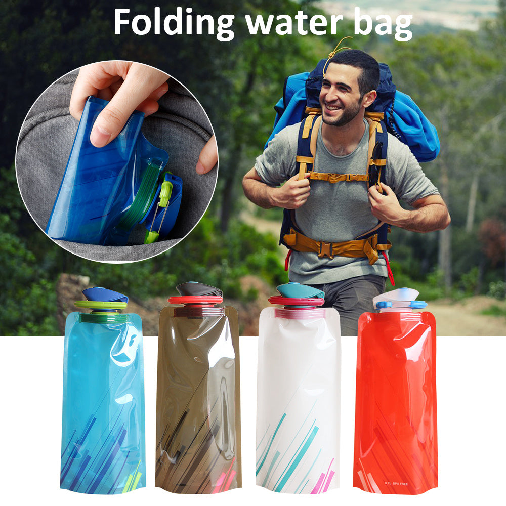 Travel Portable Collapsible Folding Drinking Water Pot Outdoor Sports Water Bottle Carabiner Water Bottle Bag Camp Bag - roamtheridge.com