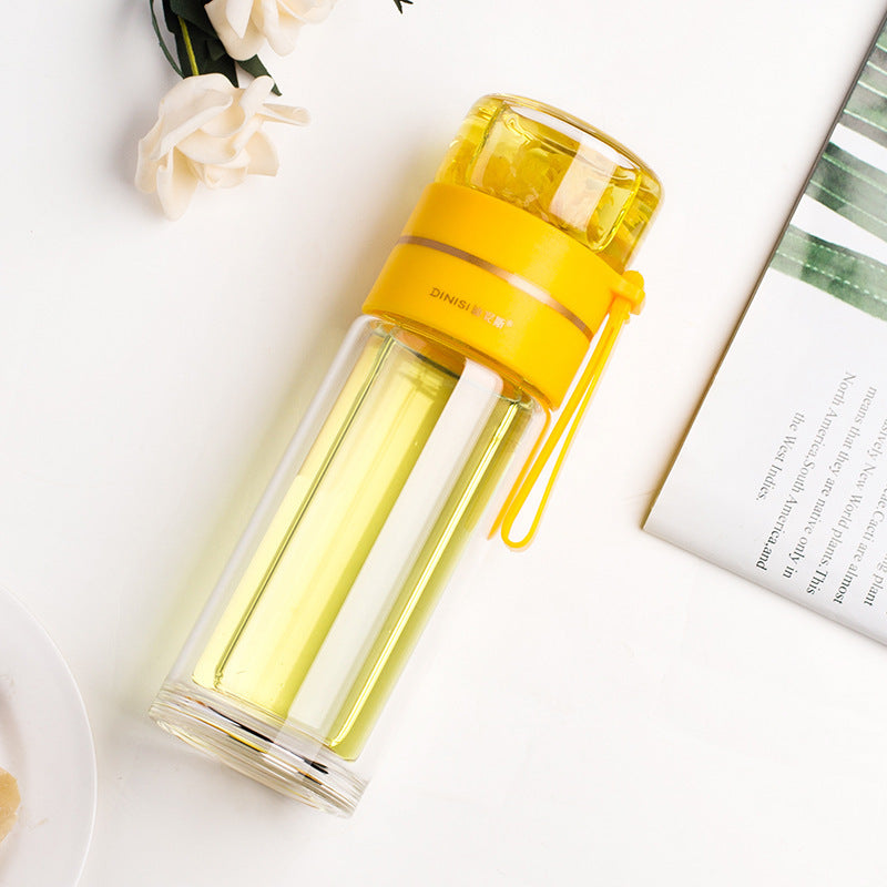Glass Water Bottle With Tea Infuser Filter Tea Separation Double Wall Glass Bottle Leakproof Water Bottle - roamtheridge.com